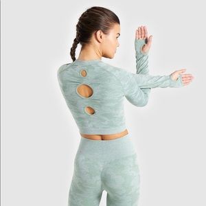 Gymshark Green Camo Seamless Long sleeve Crop Top